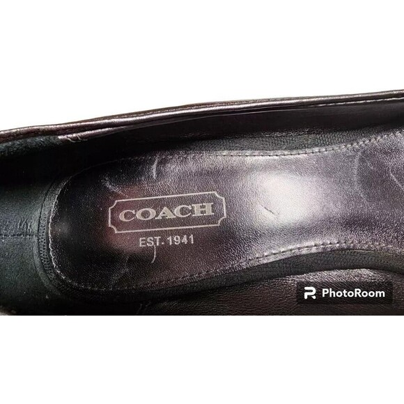 COACH Black Wedges Size 8B Designer Peep Toe Leather Trim - Picture 6 of 8